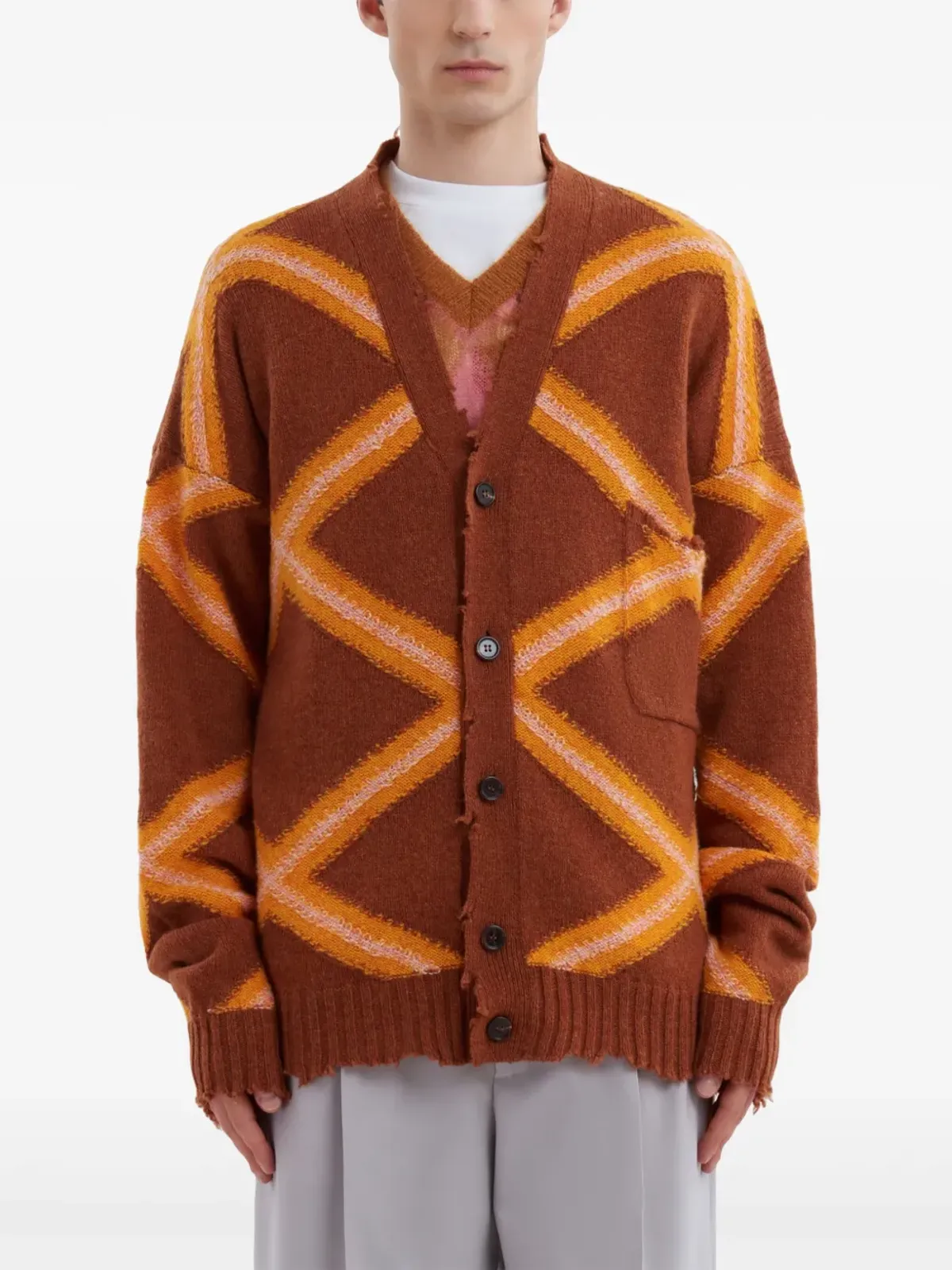 Marni ジオメトリックパターン ヴァージンウール カーディガン - 画像3