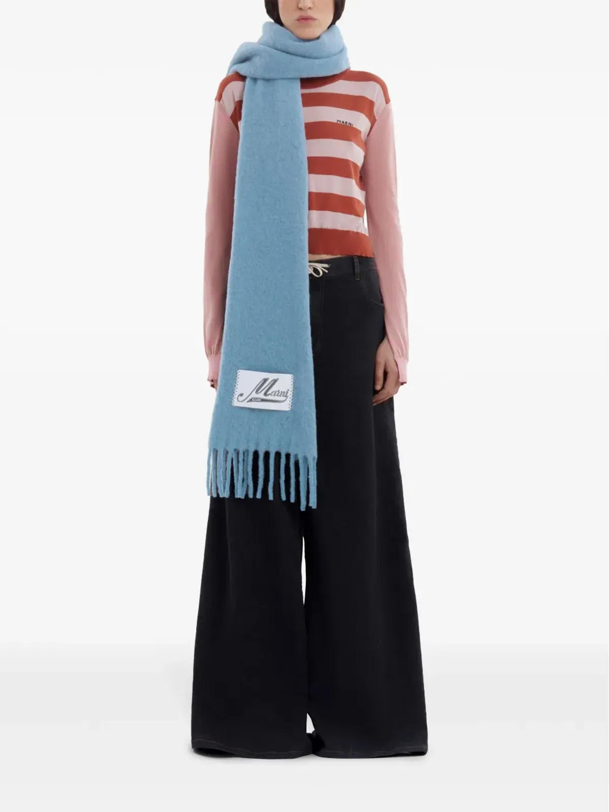 Marni ロゴパッチ アルパカウールブレンド スカーフ - ブルー - 画像4