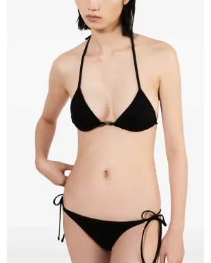 Prada トライアングルロゴ サイドタイビキニボトム ブラック - サムネイル5