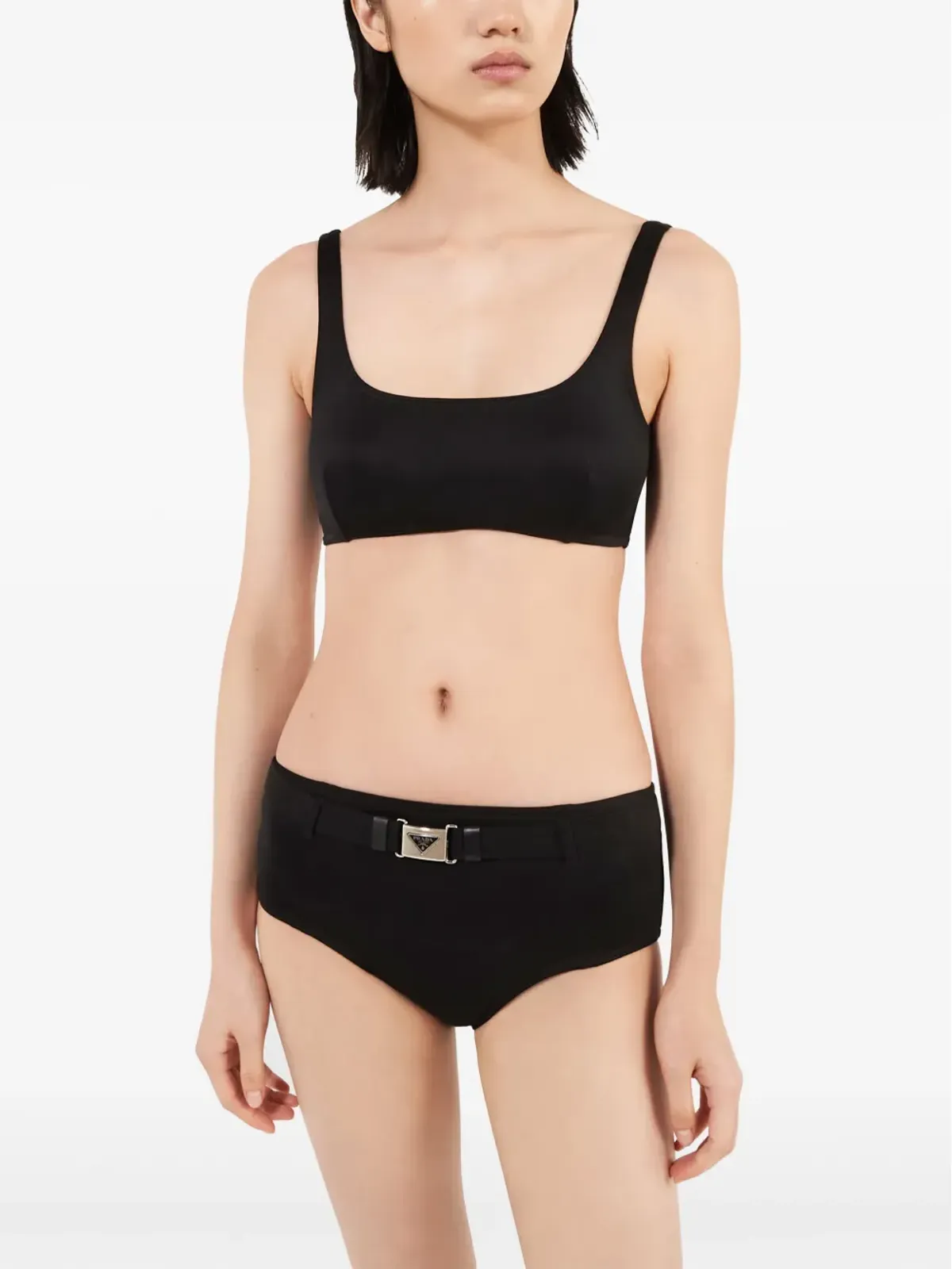 Prada インターリック編み地のスクエアネック ビ Bikiniトップ - ブラック - 画像3