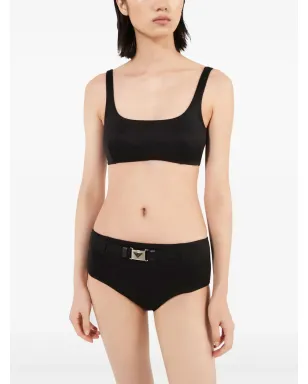 Prada インターリック編み地のスクエアネック ビ Bikiniトップ - ブラック - サムネイル3