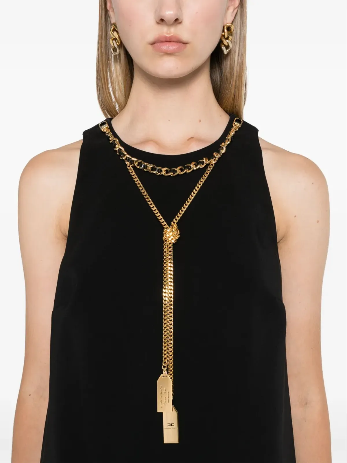 Elisabetta Franchi チェーンリンクディテール クレープ ミニドレス - ブラック - 画像5