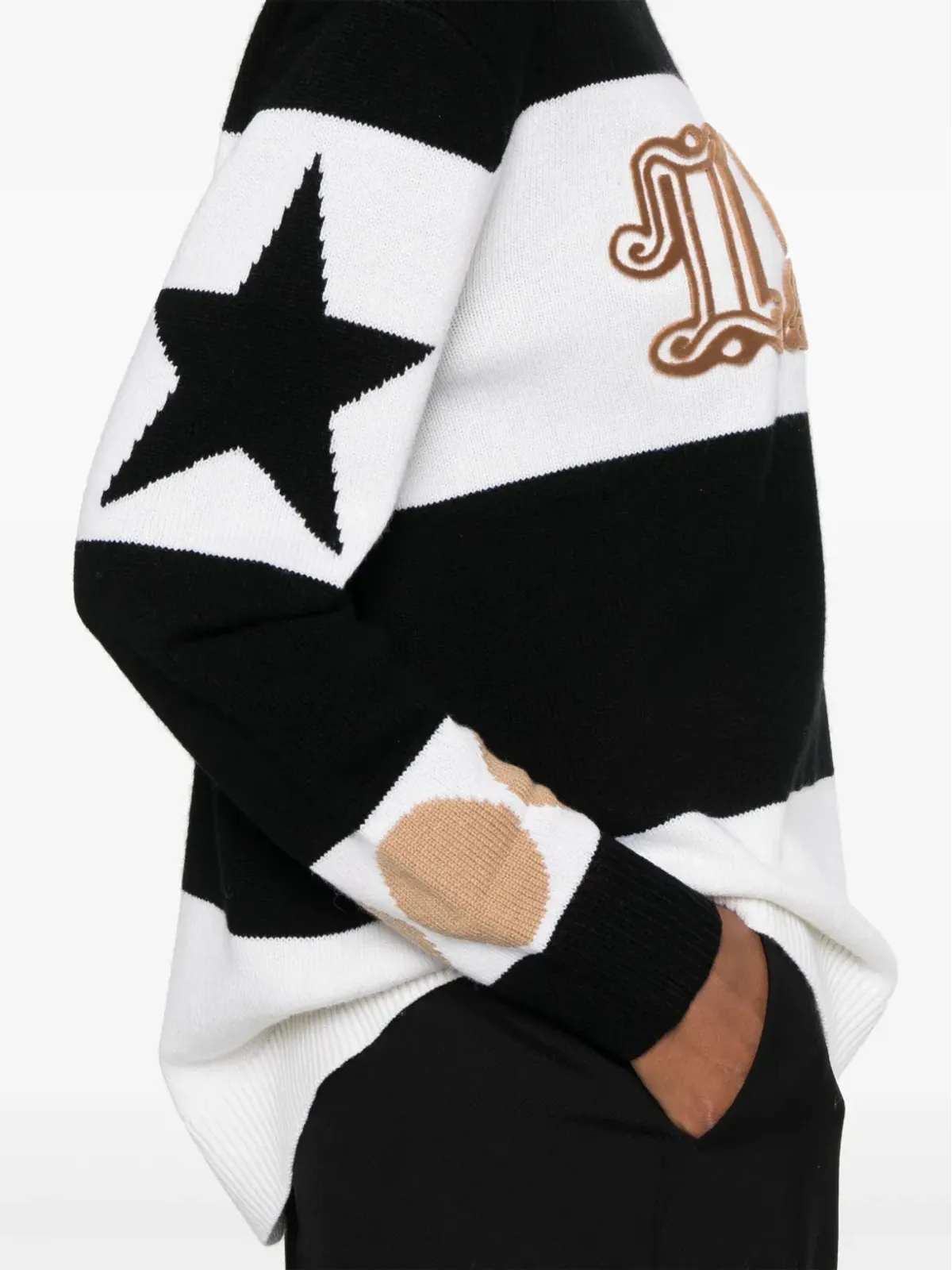 Max Mara フロックドモチーフ編みニットセーター - ブラック - 画像5