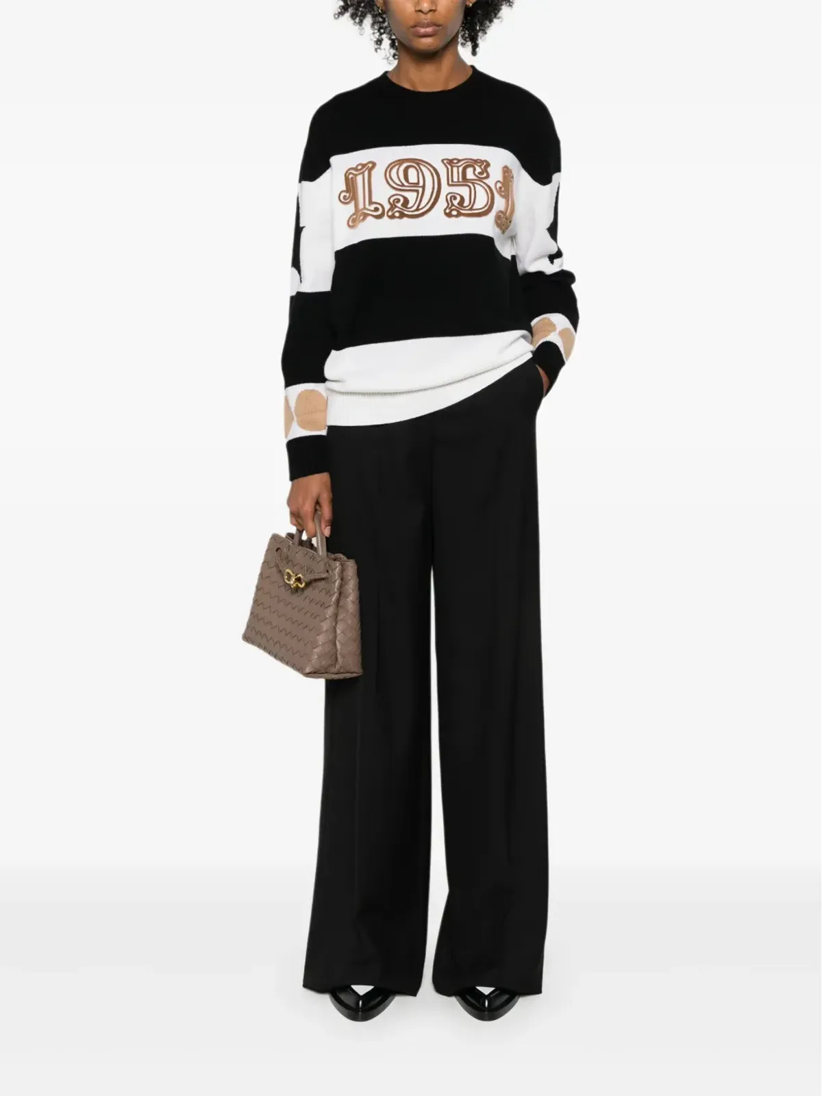 Max Mara フロックドモチーフ編みニットセーター - ブラック - 画像2