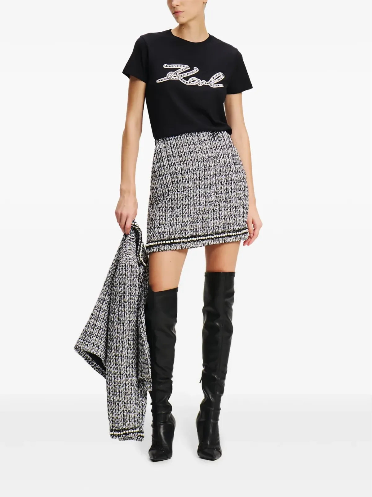 Karl Lagerfeld パール付きブークレミニスカート - ブラック - 画像2