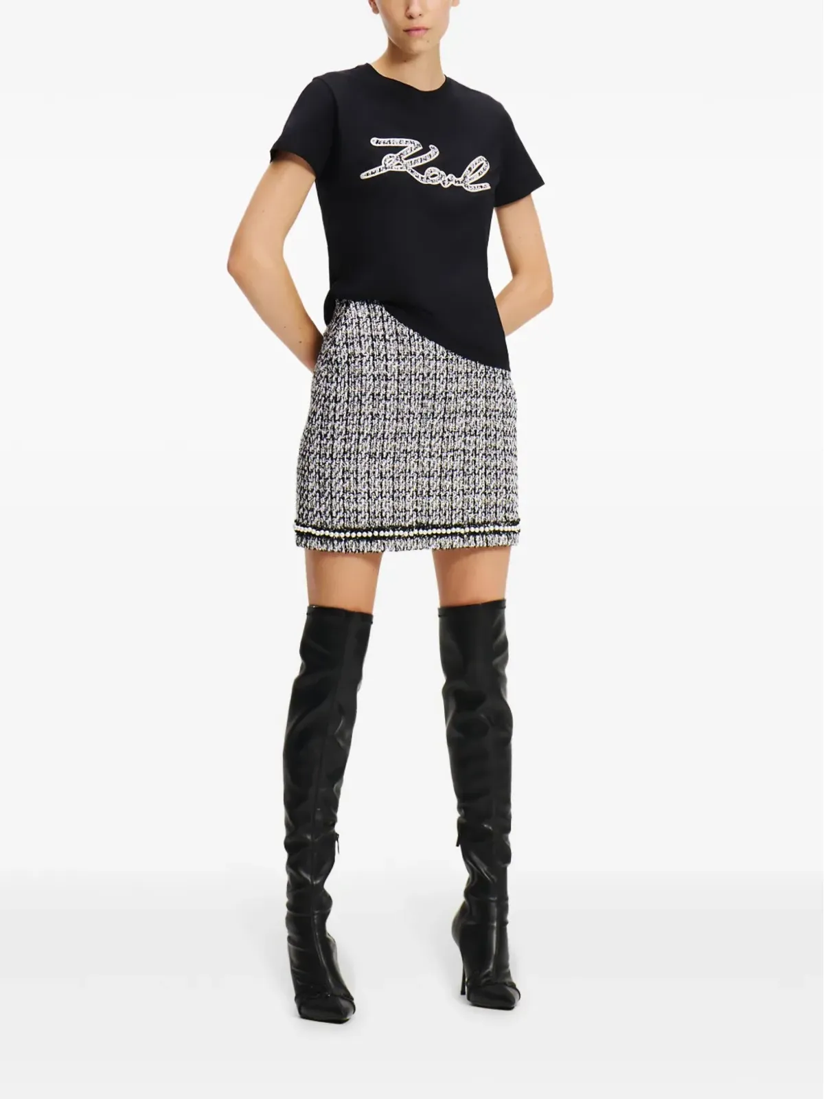 Karl Lagerfeld パール付きブークレミニスカート - ブラック - 画像3
