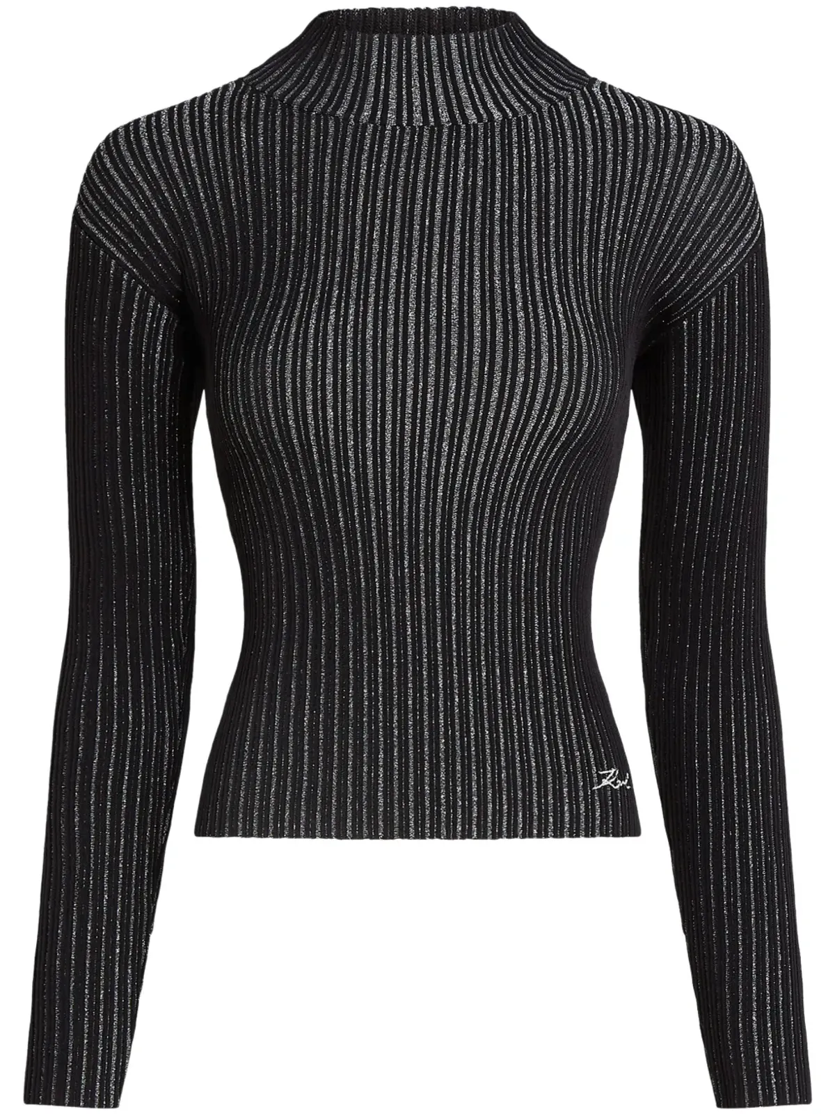 Karl Lagerfeld モックネック ラメ糸入り Tシャツ ブラック - 画像1