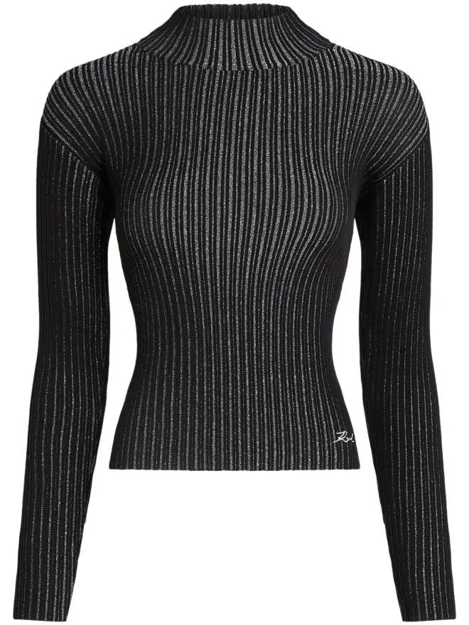 Karl Lagerfeld Karl Lagerfeld モックネック ラメ糸入り Tシャツ ブラックの商品画像