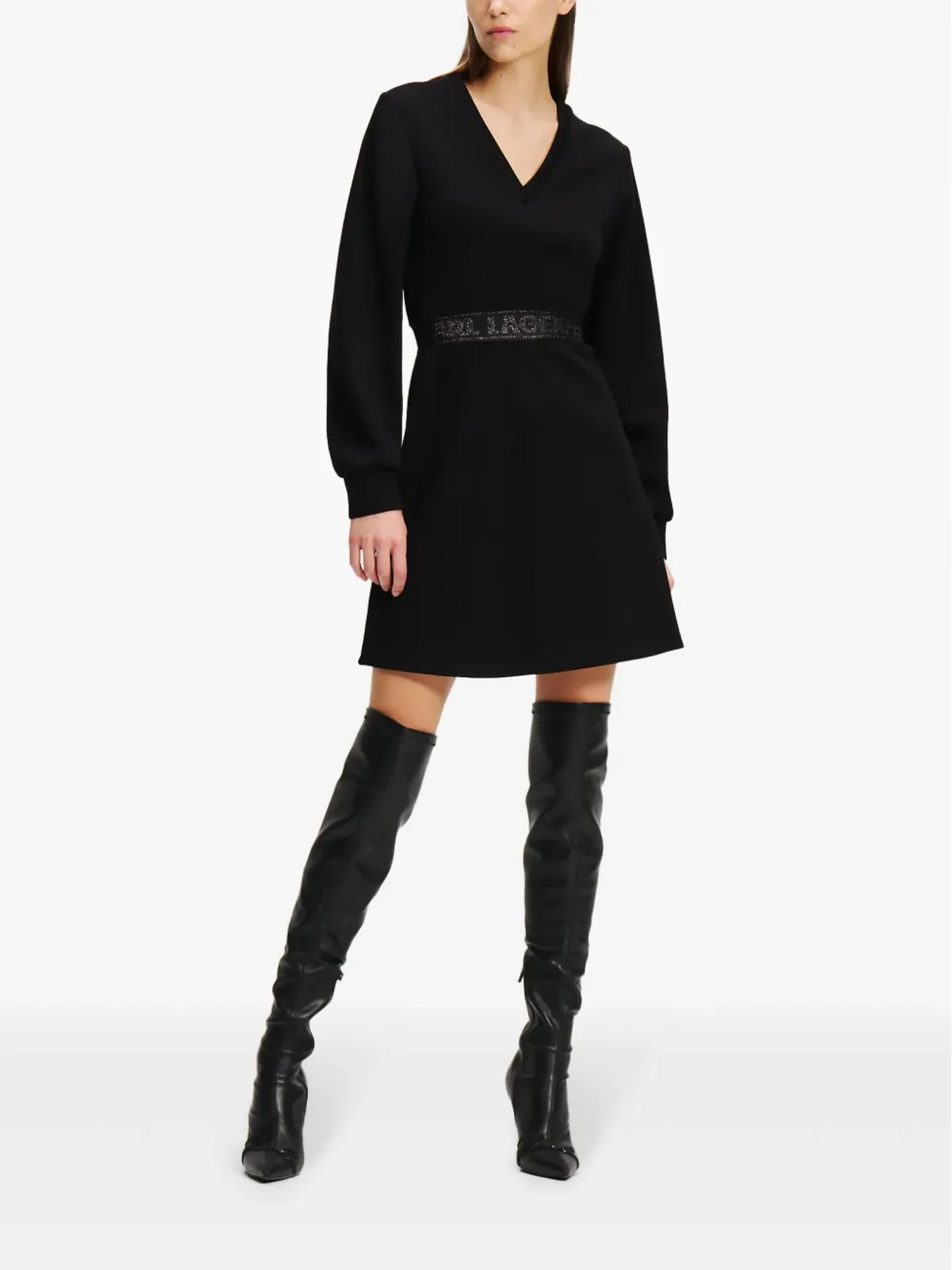 Karl Lagerfeld グリッター ロゴテープ ドレス - ブラック - 画像2