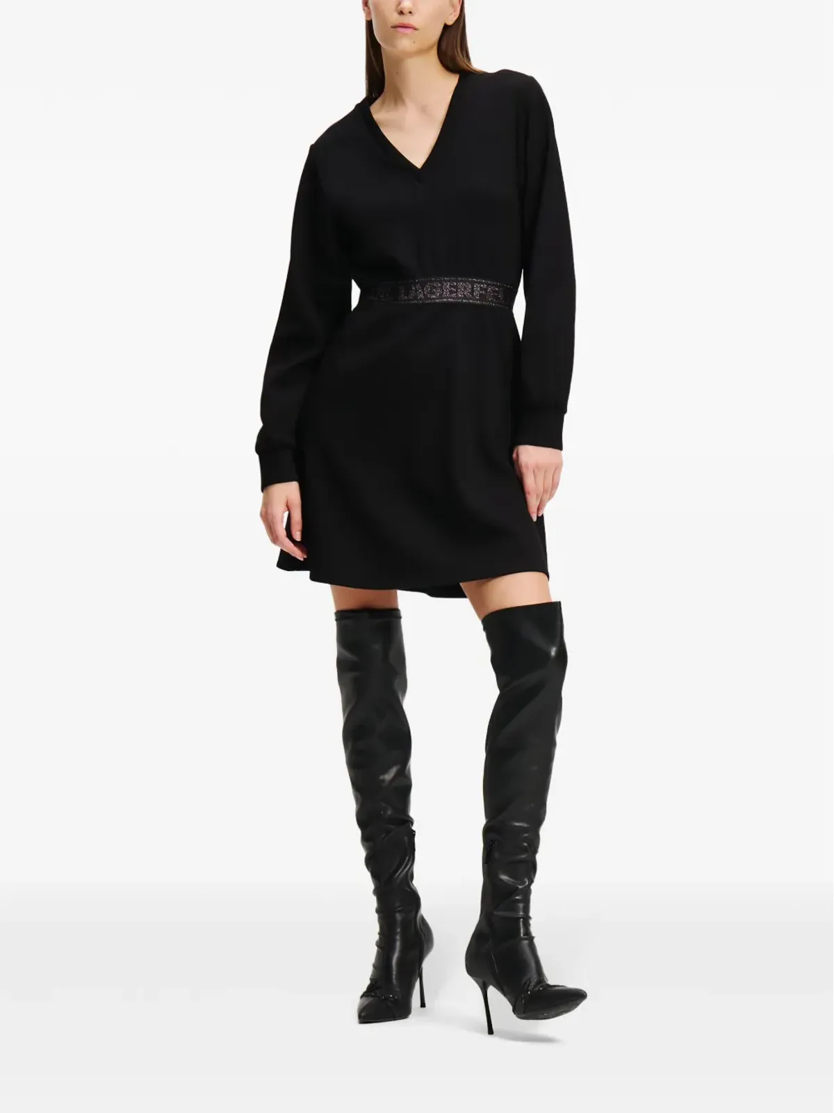 Karl Lagerfeld グリッター ロゴテープ ドレス - ブラック - 画像3