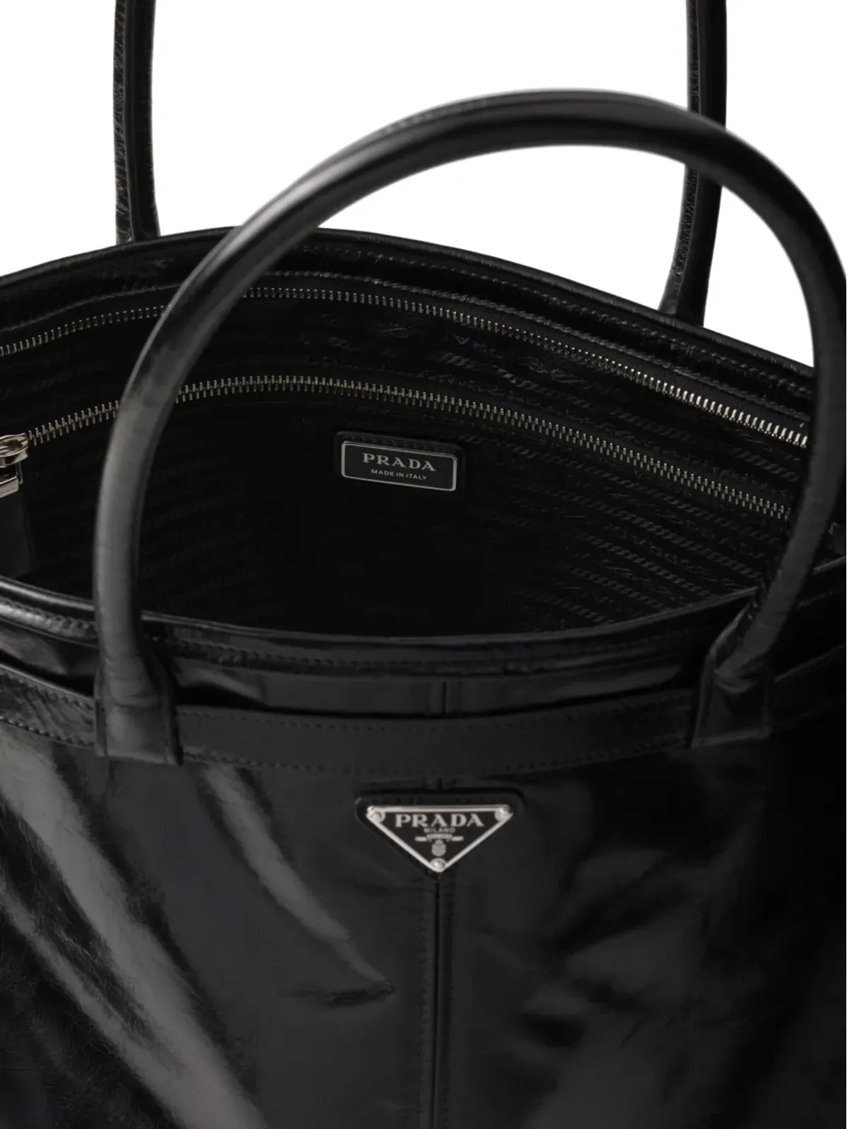 Prada ボニー トライアングルロゴ レザー トートバッグ - ブラック - 画像5