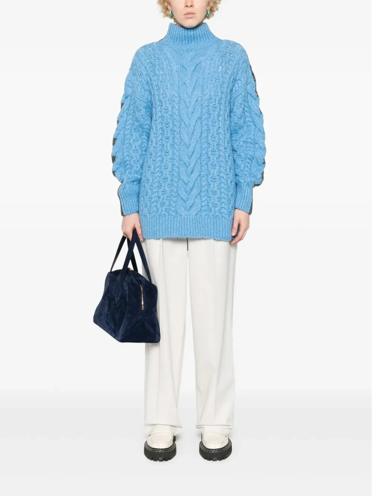 Stella McCartney ブルーのツートーンケーブルニットセーター - 画像2