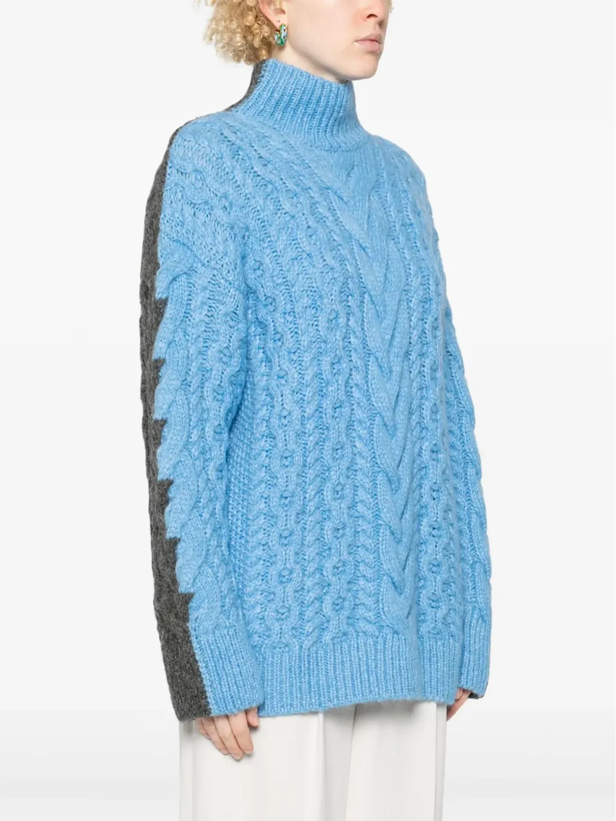 Stella McCartney ブルーのツートーンケーブルニットセーター - 画像3
