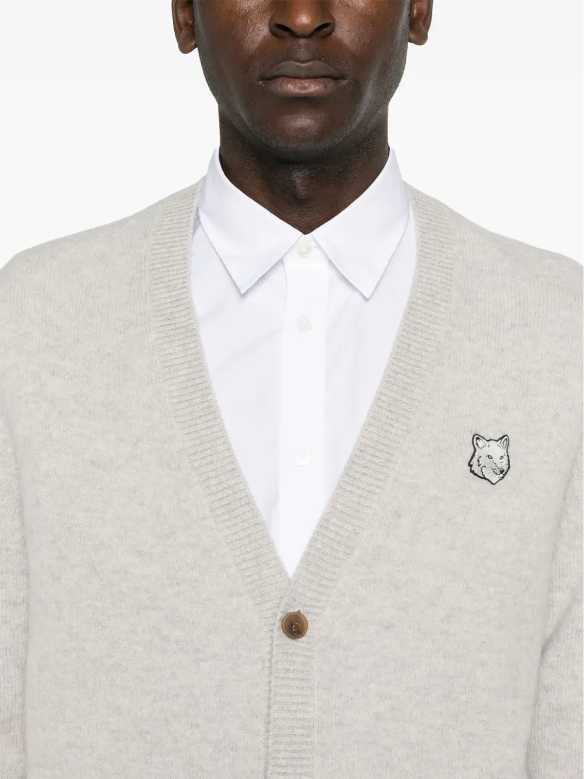 Maison Kitsuné キツネ柄 ウール カーディガン - グレー - 画像5