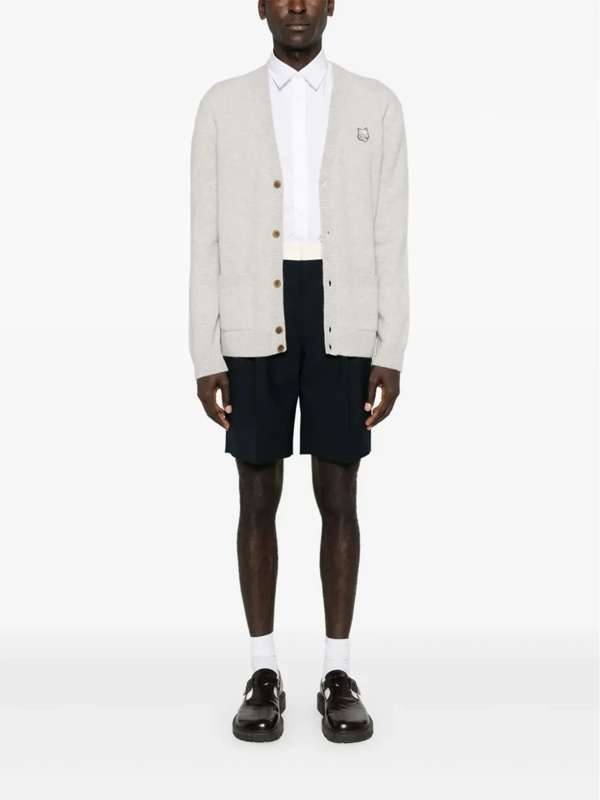 Maison Kitsuné キツネ柄 ウール カーディガン - グレー - 画像2
