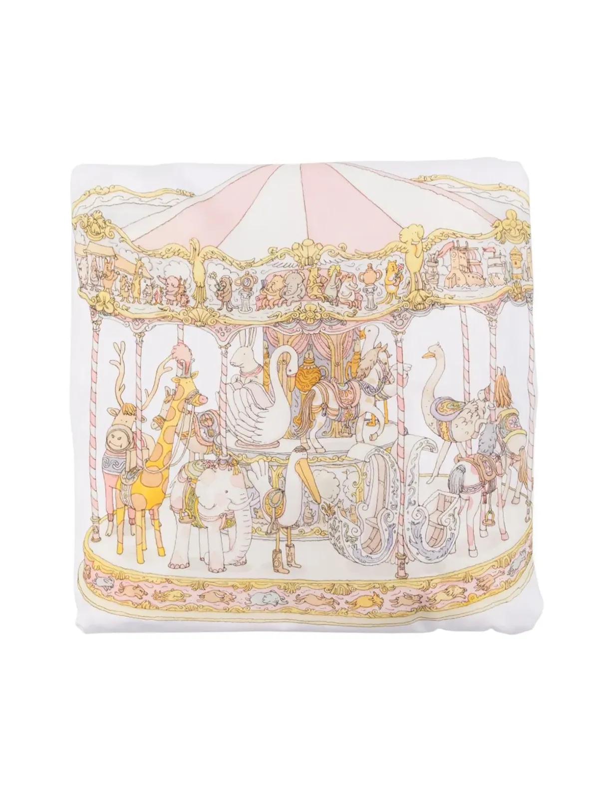 Atelier Choux Carousel-print satin sheet - White - 画像1