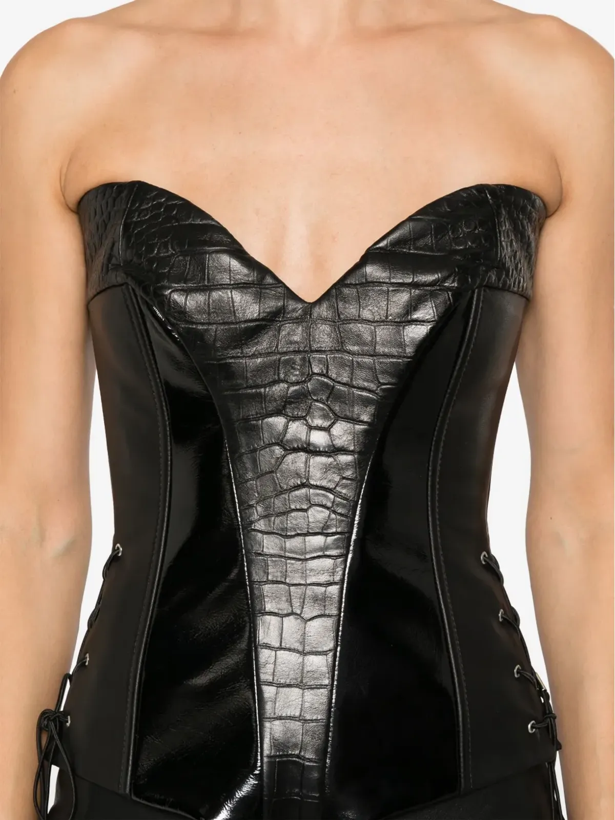 MITILIANE COUTURE crocodile-embossed trim corset top - Black - 画像5