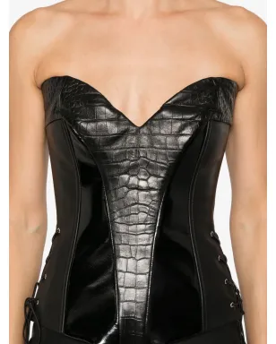 MITILIANE COUTURE crocodile-embossed trim corset top - Black - サムネイル5