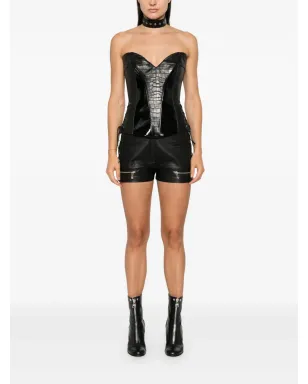 MITILIANE COUTURE crocodile-embossed trim corset top - Black - サムネイル2