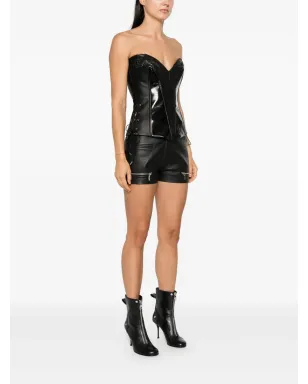 MITILIANE COUTURE crocodile-embossed trim corset top - Black - サムネイル3
