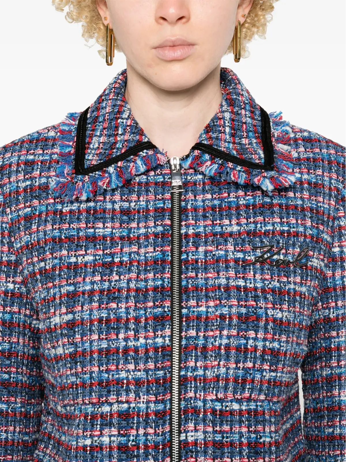 Karl Lagerfeld ブークレ織のクロップドジャケット - 画像5