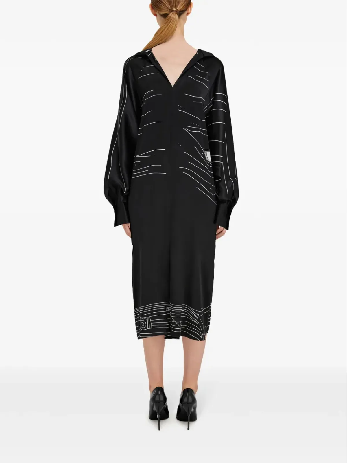 Ferragamo Spiritプリント サテンドレス ブラック - 画像3