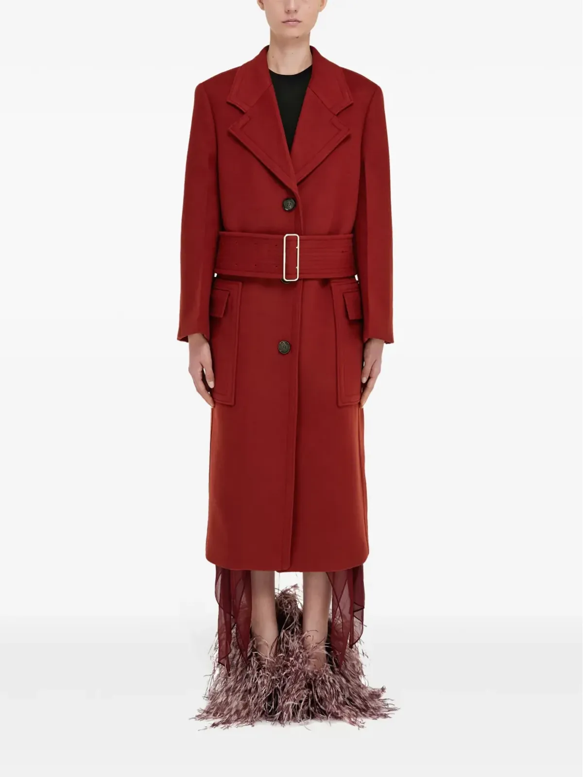 Ferragamo ベルト付きコート - レッド - 画像2