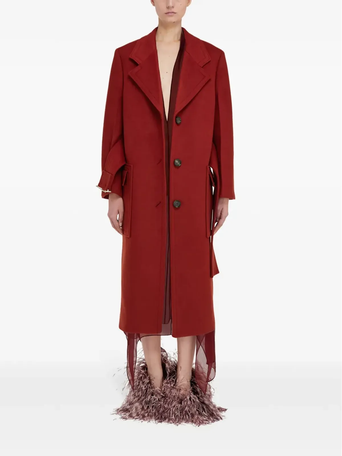 Ferragamo ベルト付きコート - レッド - 画像3