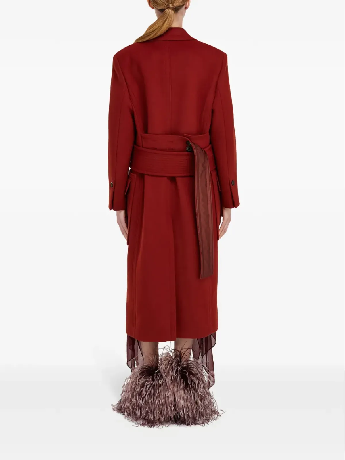 Ferragamo ベルト付きコート - レッド - 画像4