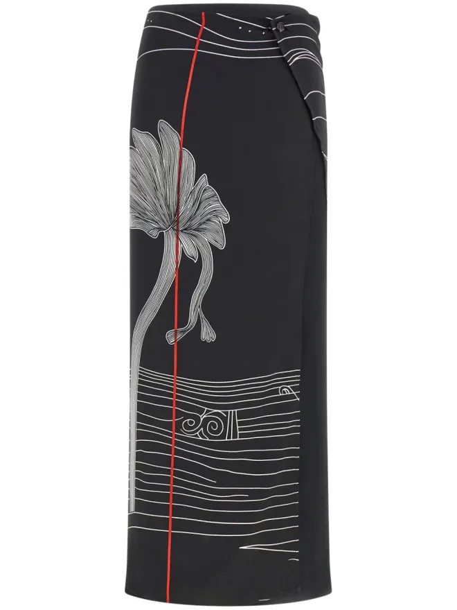FERRAGAMO Ferragamo グラフィックプリント シルクスカート - ブラックの商品画像