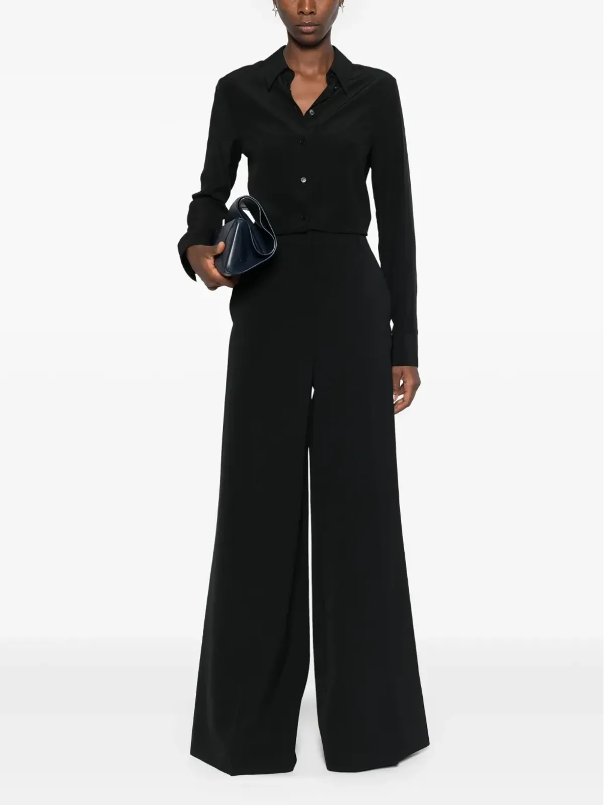 Stella McCartney ポインテッドカラー シルク シャツ ブラック - 画像2