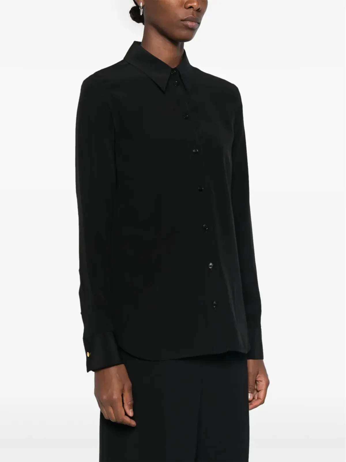 Stella McCartney ポインテッドカラー シルク シャツ ブラック - 画像3