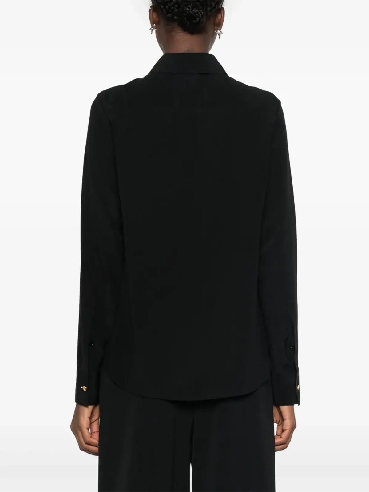 Stella McCartney ポインテッドカラー シルク シャツ ブラック - 画像4