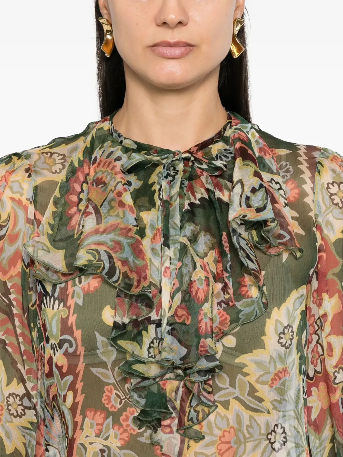 ETRO フリルディテールのクレポンシャツ - グリーン - 画像5