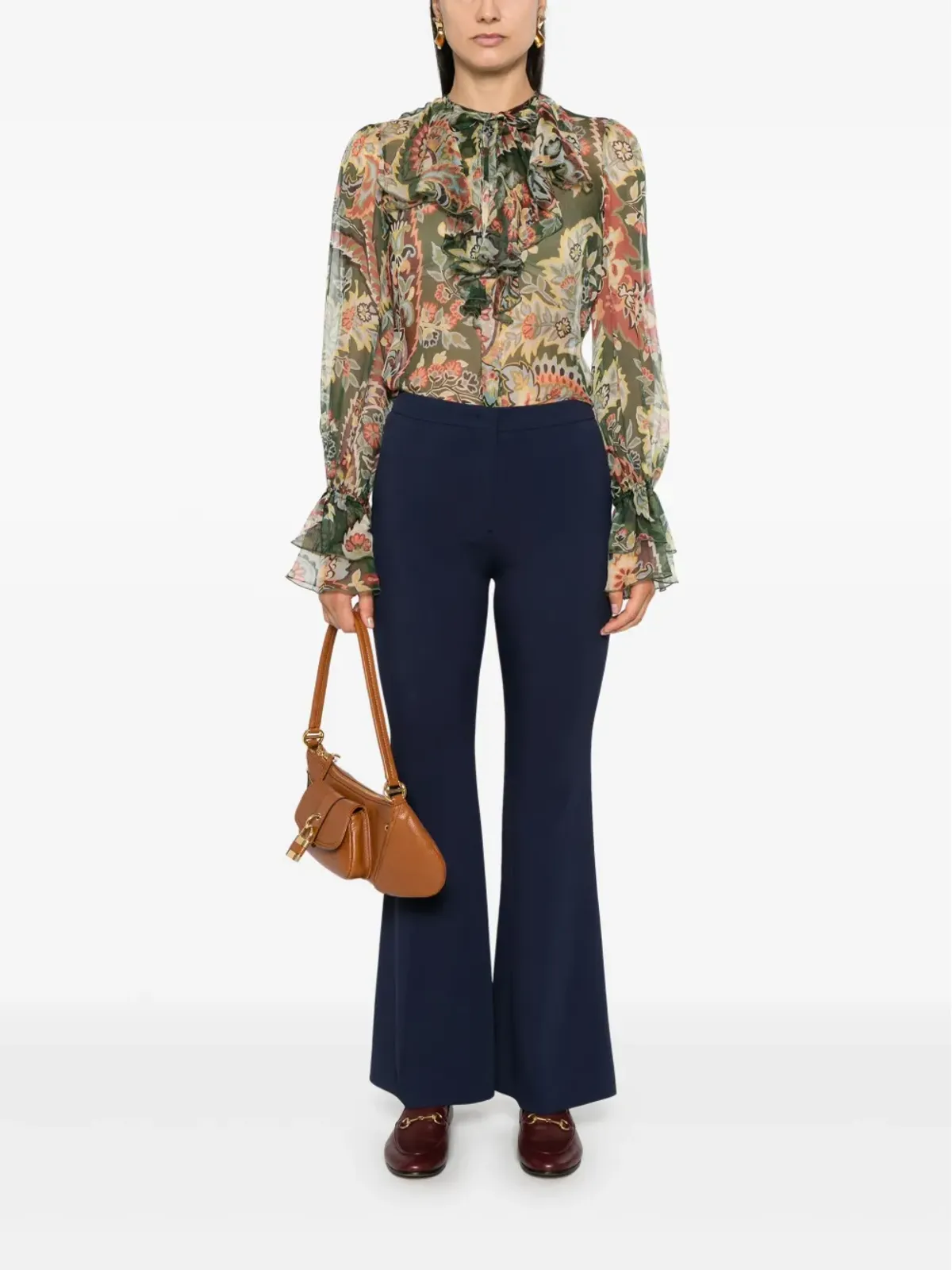 ETRO フリルディテールのクレポンシャツ - グリーン - 画像2