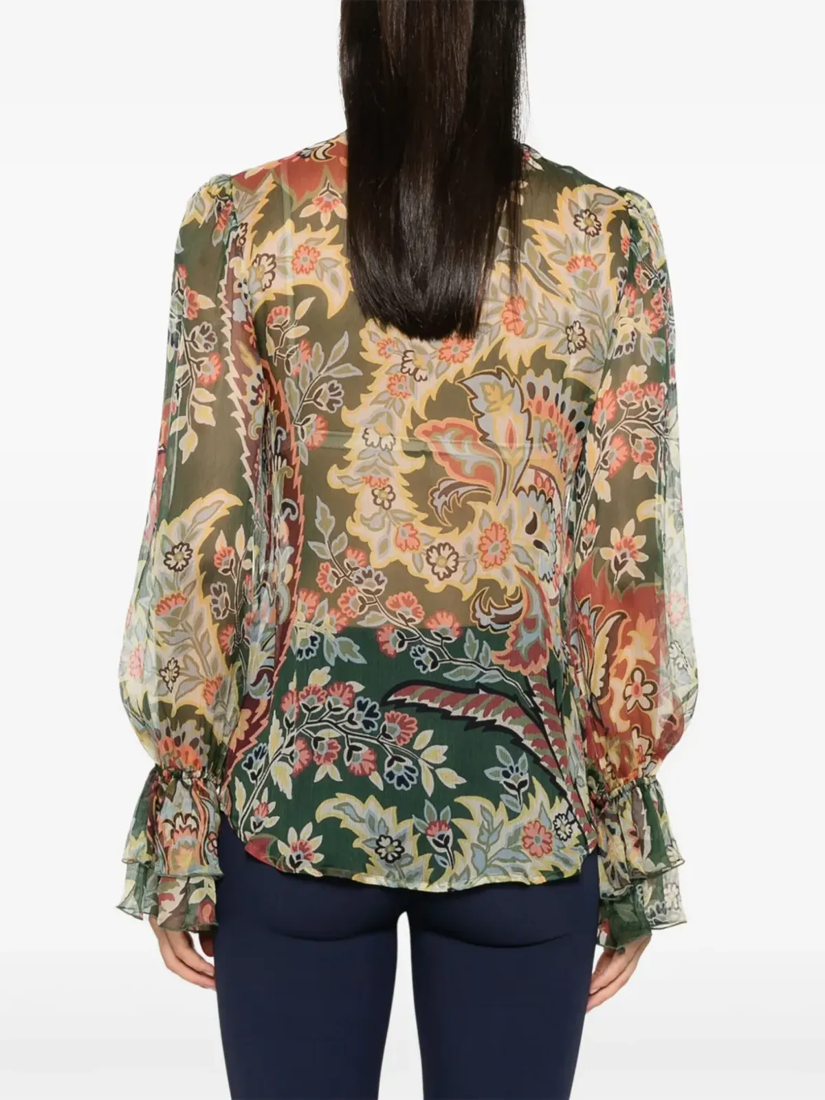 ETRO フリルディテールのクレポンシャツ - グリーン - 画像4