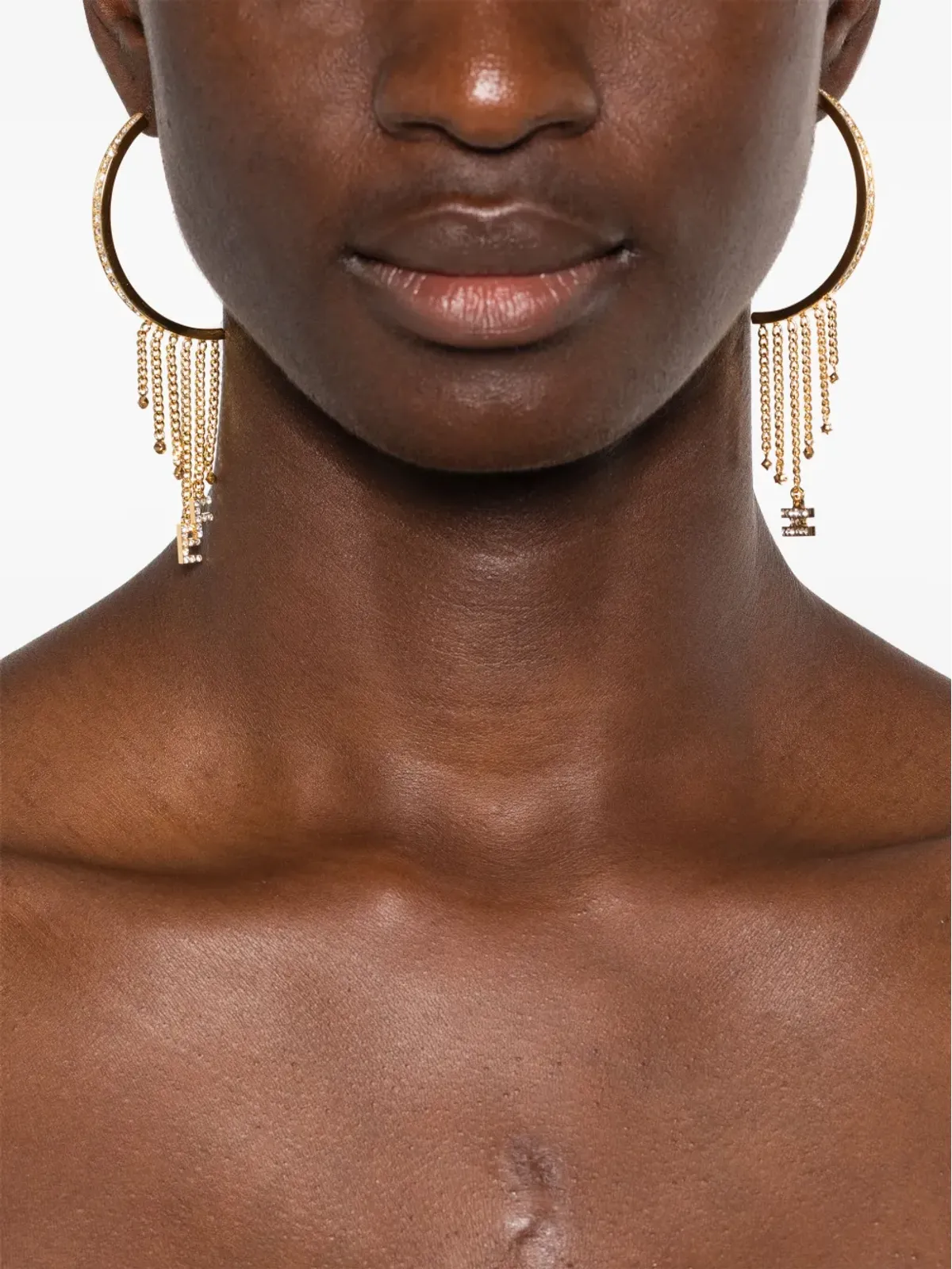 Elisabetta Franchi クリスタル装飾ハーフフープピアス - ゴールド - 画像2