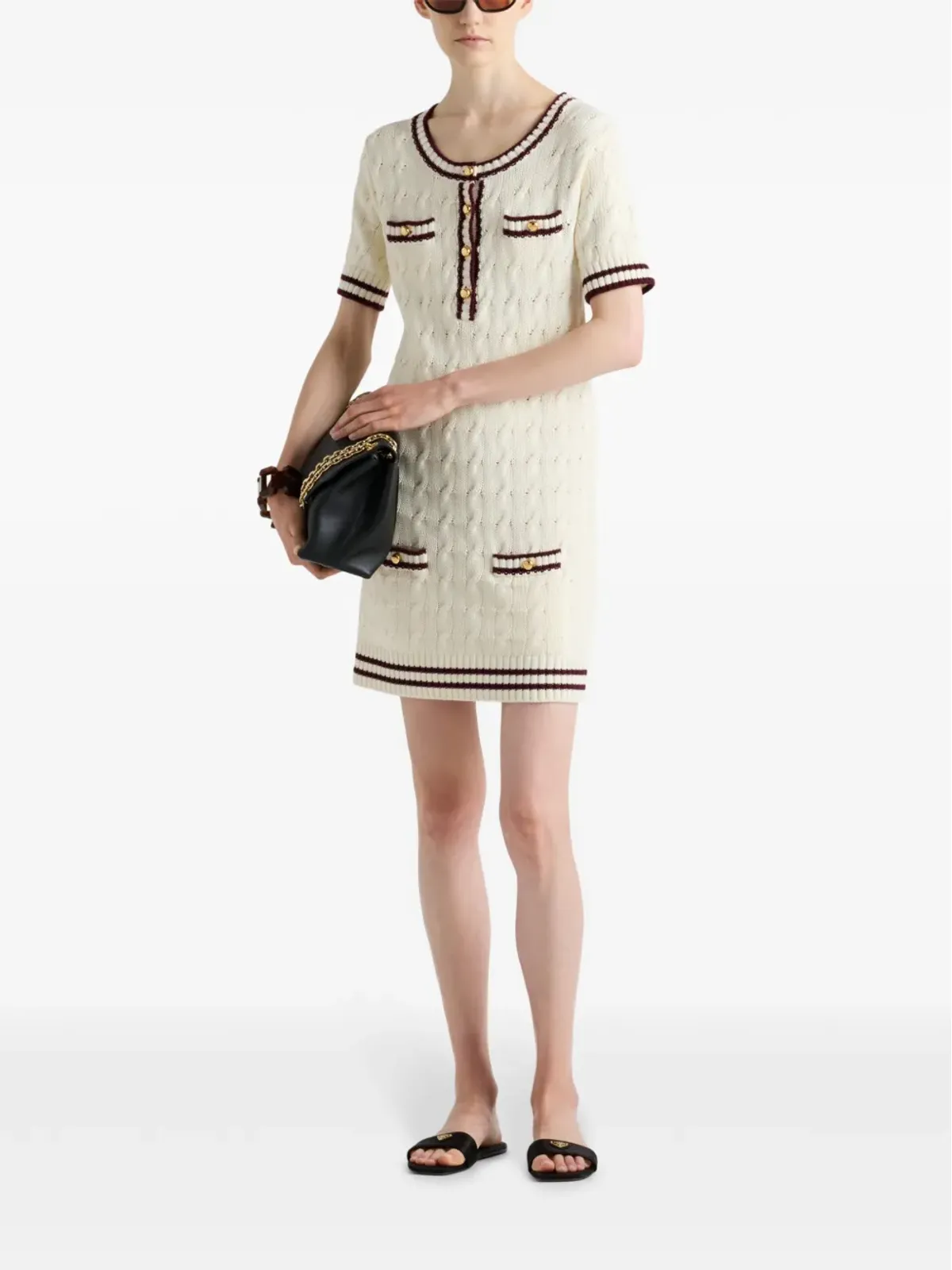 Prada ラウンドネックニットコットンミニドレス - ホワイト - 画像2