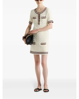 Prada ラウンドネックニットコットンミニドレス - ホワイト - サムネイル2
