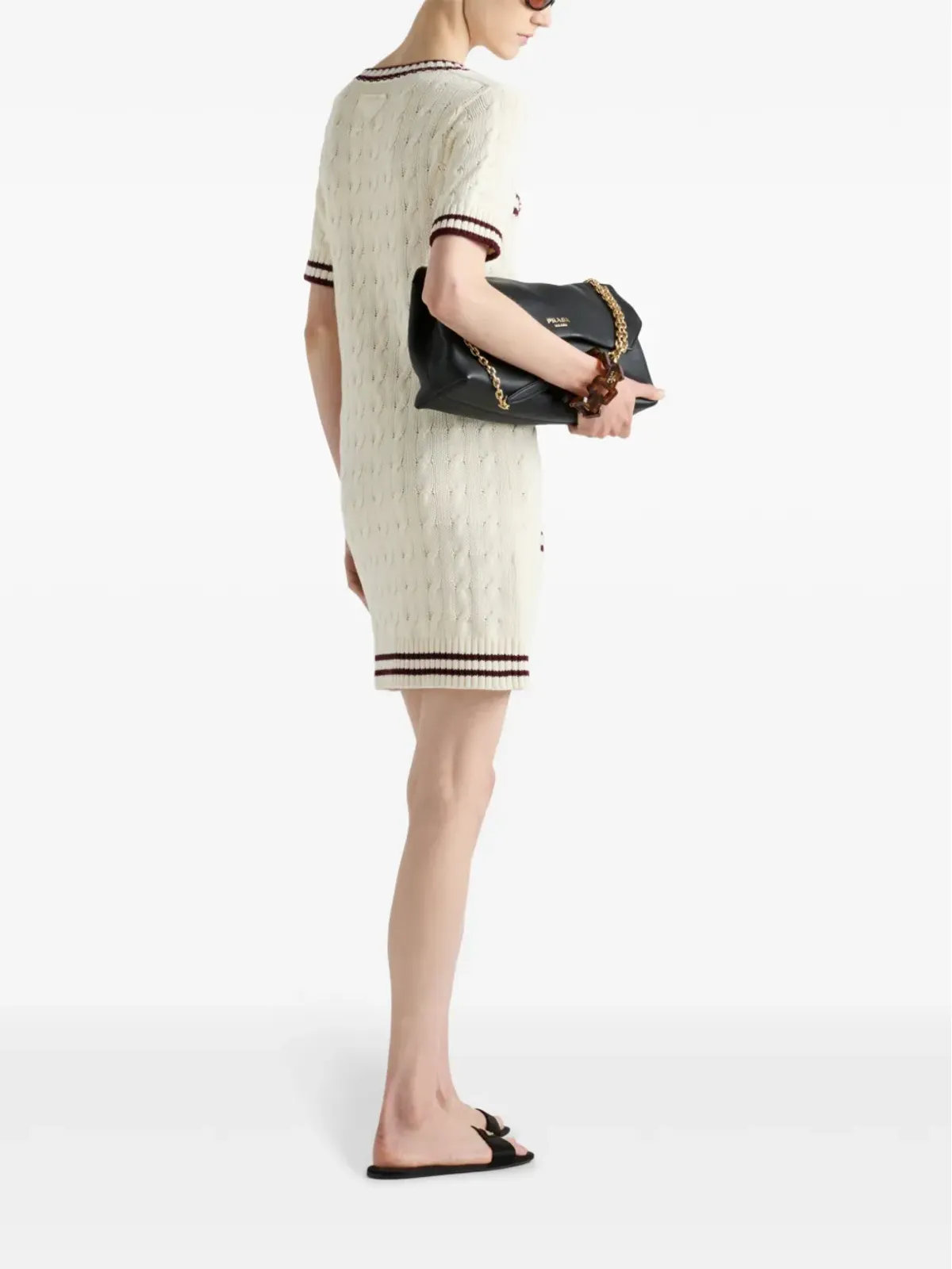 Prada ラウンドネックニットコットンミニドレス - ホワイト - 画像3