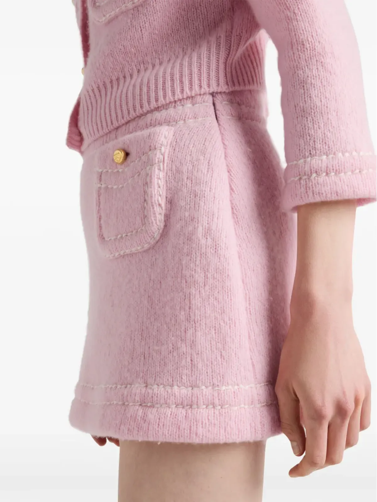 Prada トライアングルロゴ カシミア ミニスカート - ピンク - 画像5