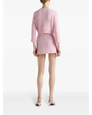 Prada トライアングルロゴ カシミア ミニスカート - ピンク - サムネイル3