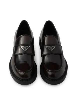Prada チョコレート ロゴプレート レザーローファー - ブラウン - サムネイル4