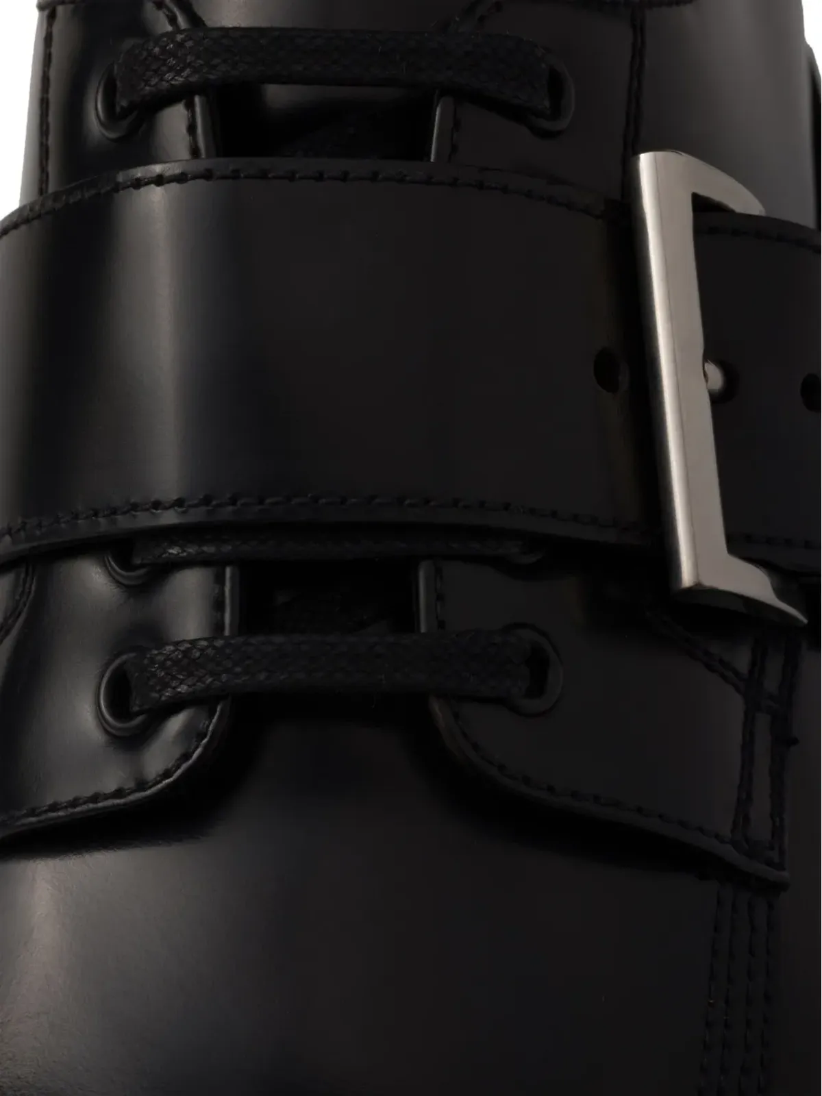 Prada ブラッシュドレザー バックル付きダービーシューズ ブラック - 画像5