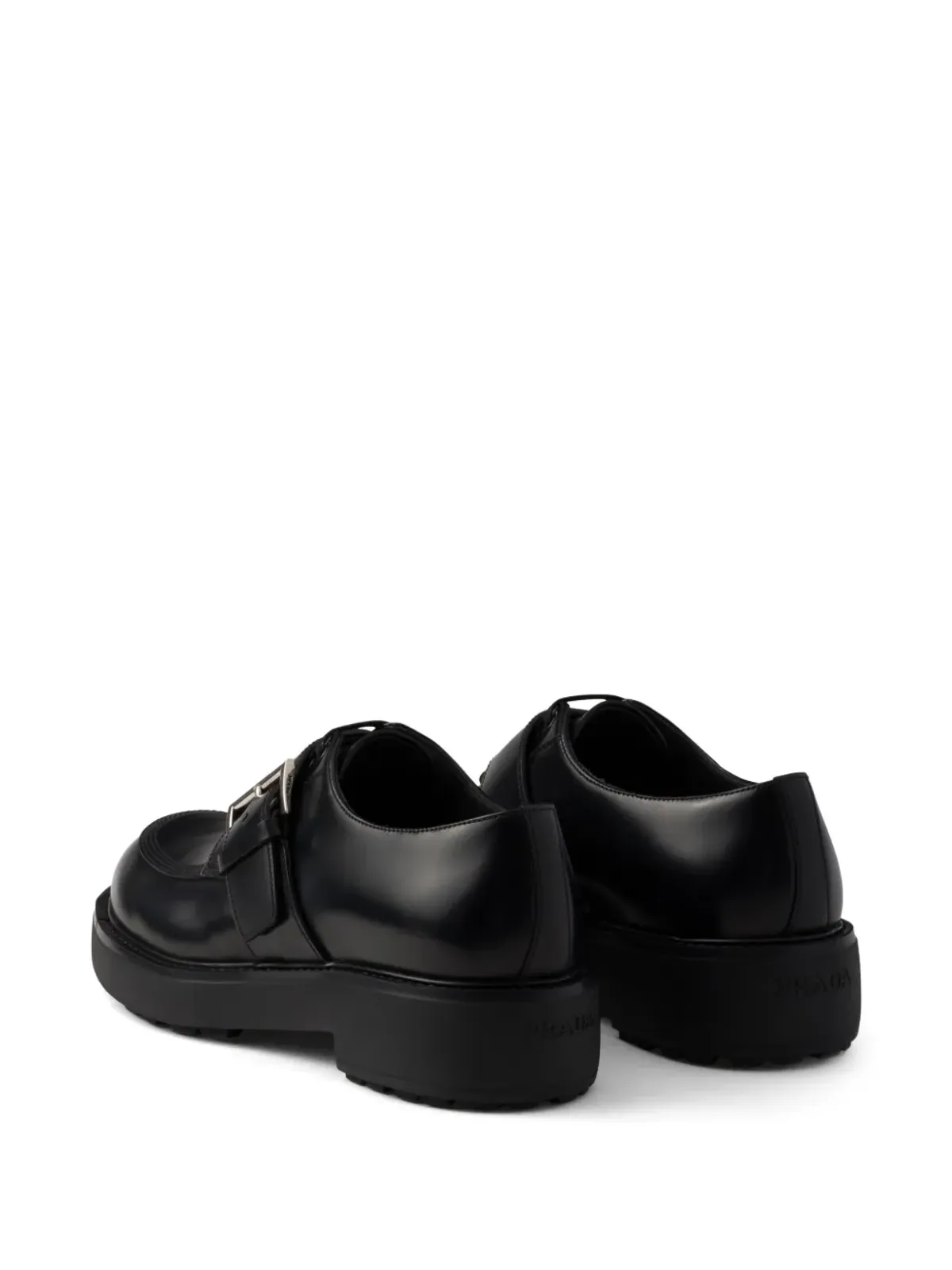 Prada ブラッシュドレザー バックル付きダービーシューズ ブラック - 画像3
