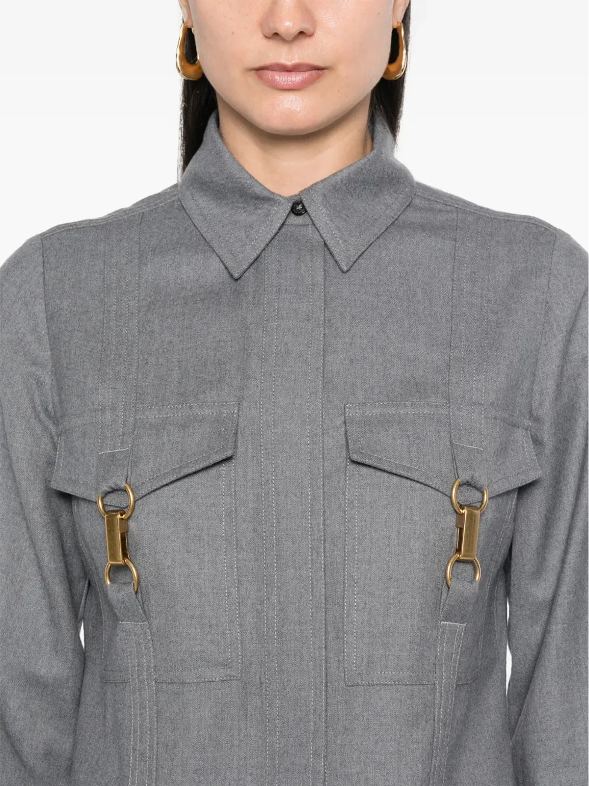 Stella McCartney クラスプ装飾ウールシャツ - グレー - 画像5
