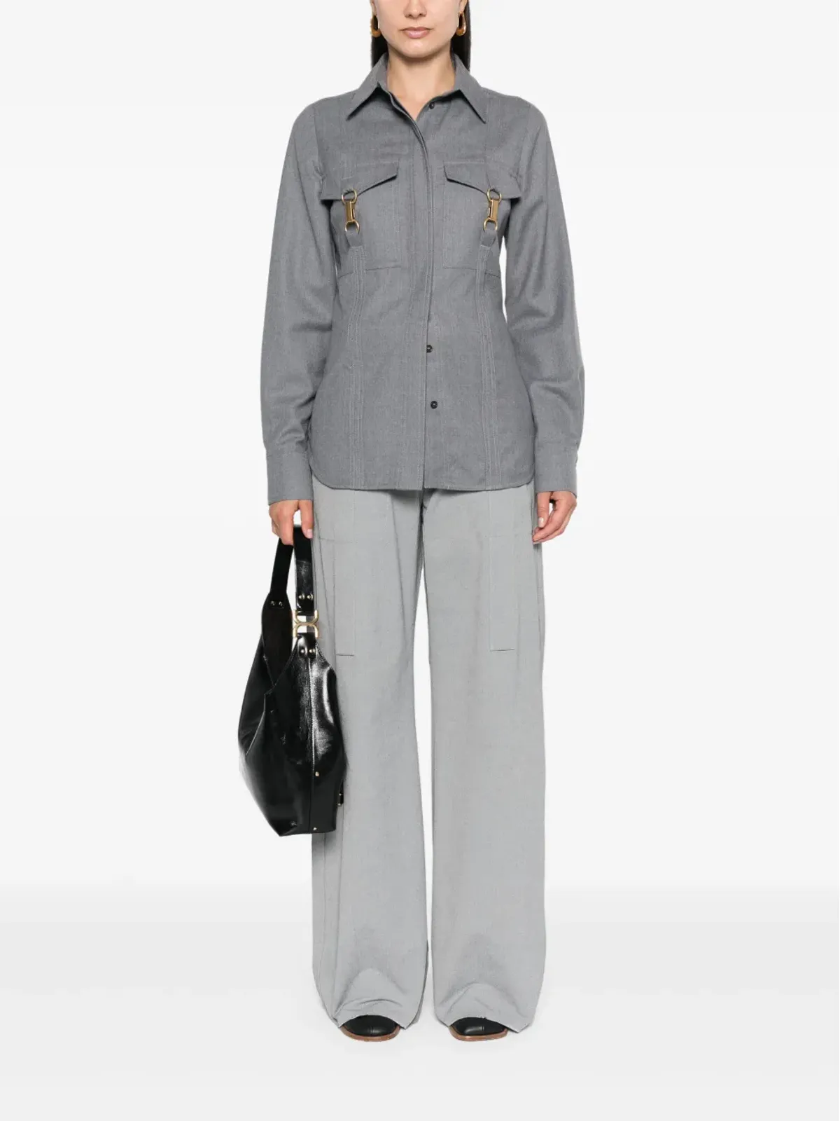 Stella McCartney クラスプ装飾ウールシャツ - グレー - 画像2