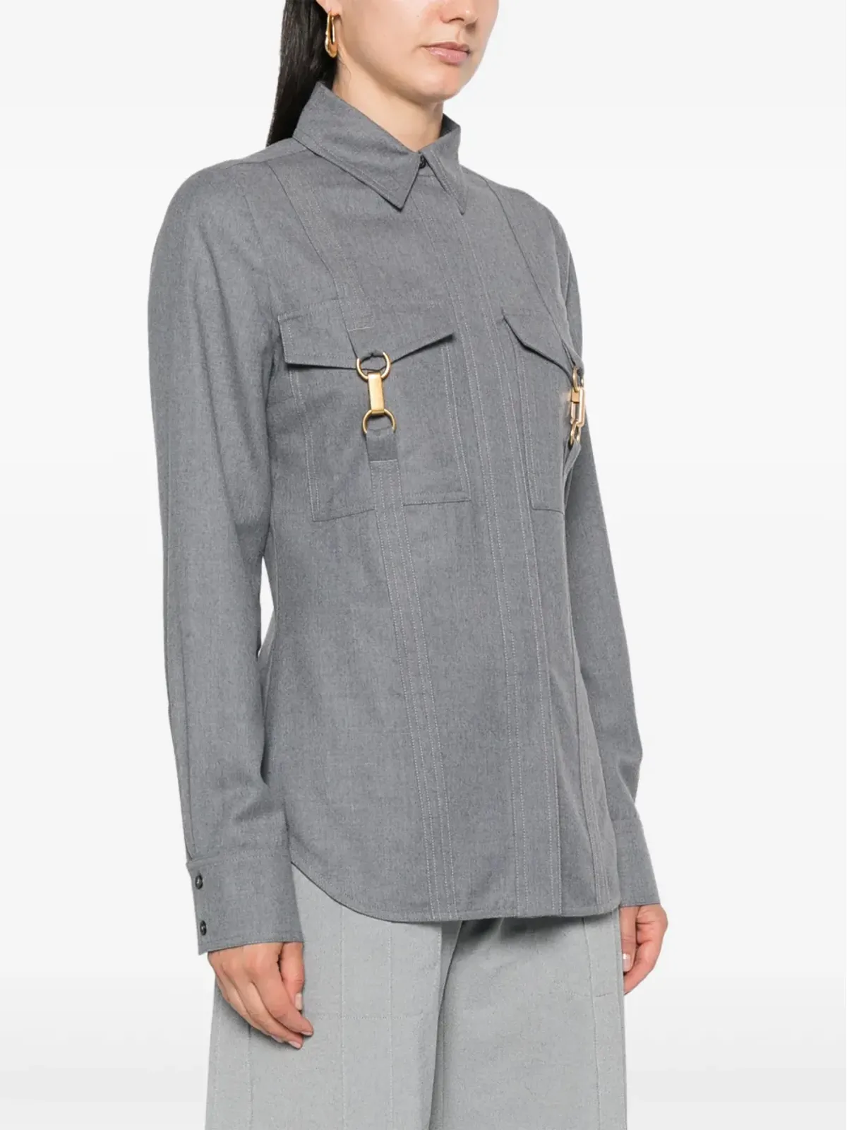 Stella McCartney クラスプ装飾ウールシャツ - グレー - 画像3