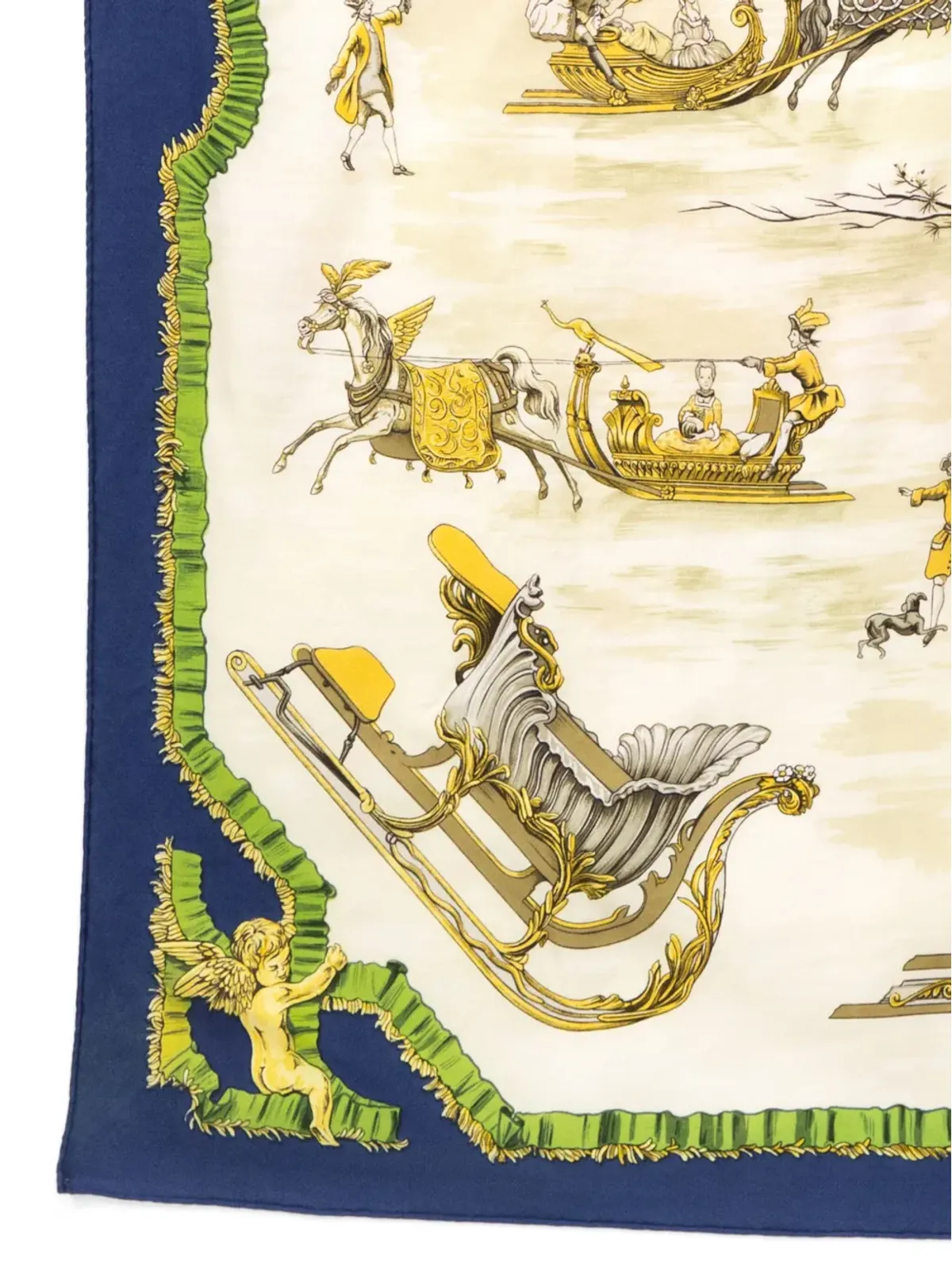 ビンテージ Hermès スカーフ 1966 Traineaux et Glissades ブルー - 画像4