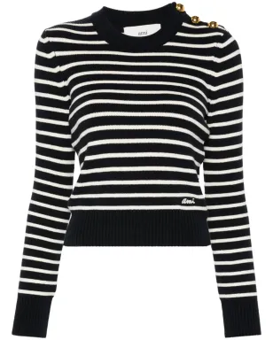 AMI Paris リブ編みストライプ柄ニットセーター ブルー - サムネイル1